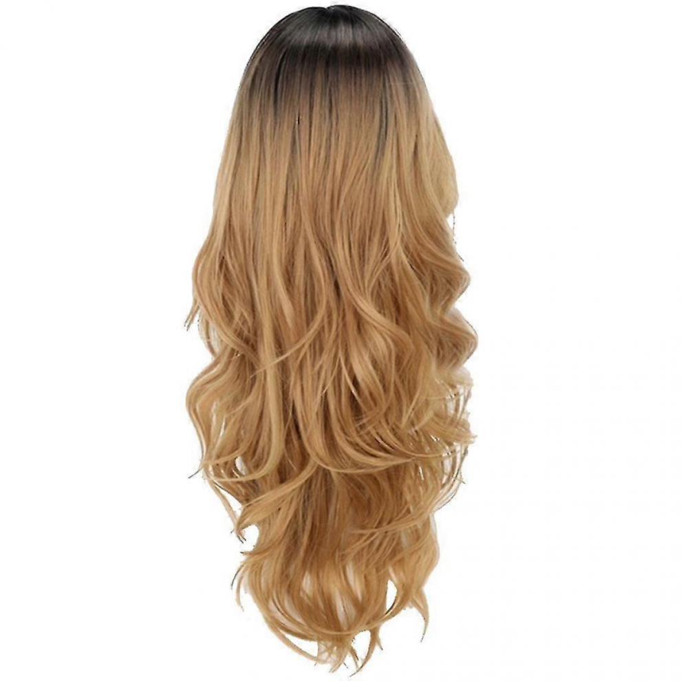 Unisex Women Blonde Gradient Long Curly Synthetic Wig Full Wig Fashion Wavy Wig