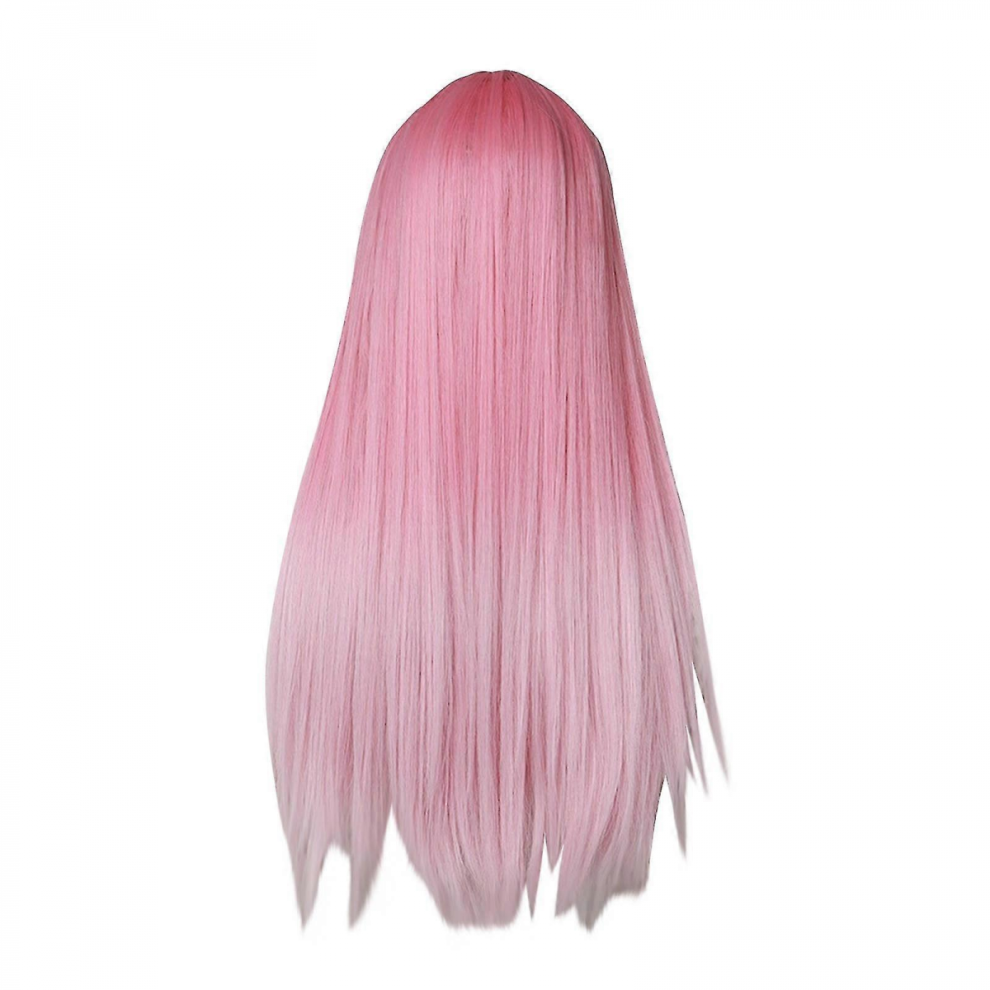 Pink Gradient Color Straight Hair Wig Headgear Rose Net High Temperature Silkwig