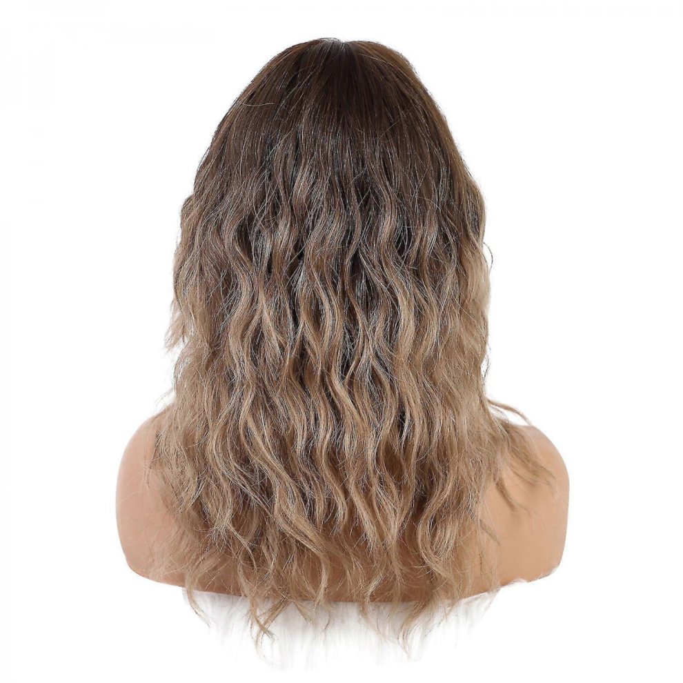 Unisex Brown 43Cm Fiber Wig Air Curl Bangs Micro Curl Wave Light Gradient Rose Net