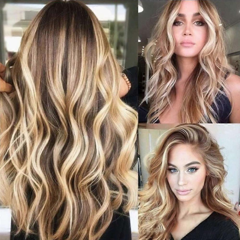 Unisex Brown Women Natural Ombre Blonde Long Wavy Hair Curly Wigs Cosplay Full Wig