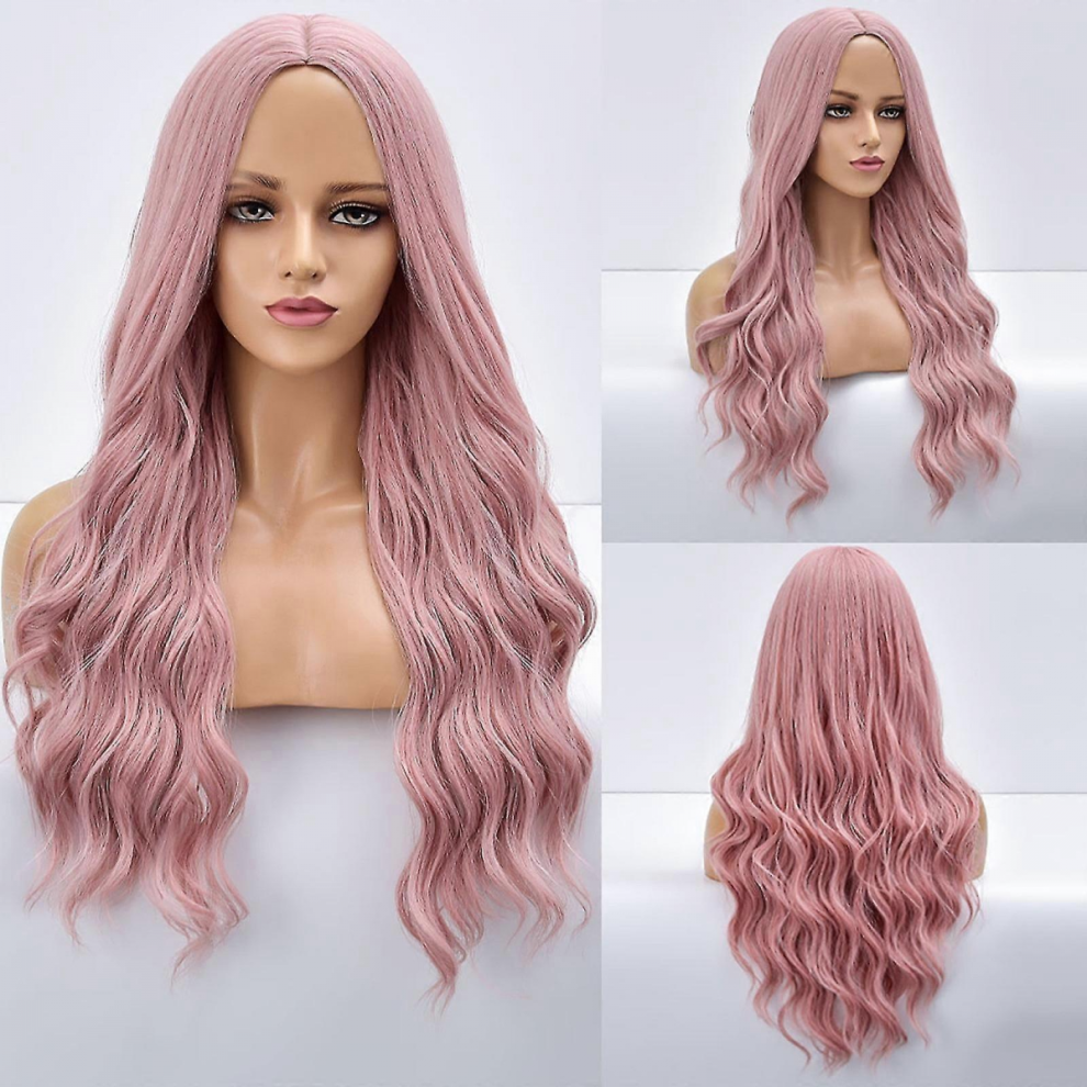 Unisex Pink Women's Wigs Long Curly Hair High Temperature Silk Wig Headgear