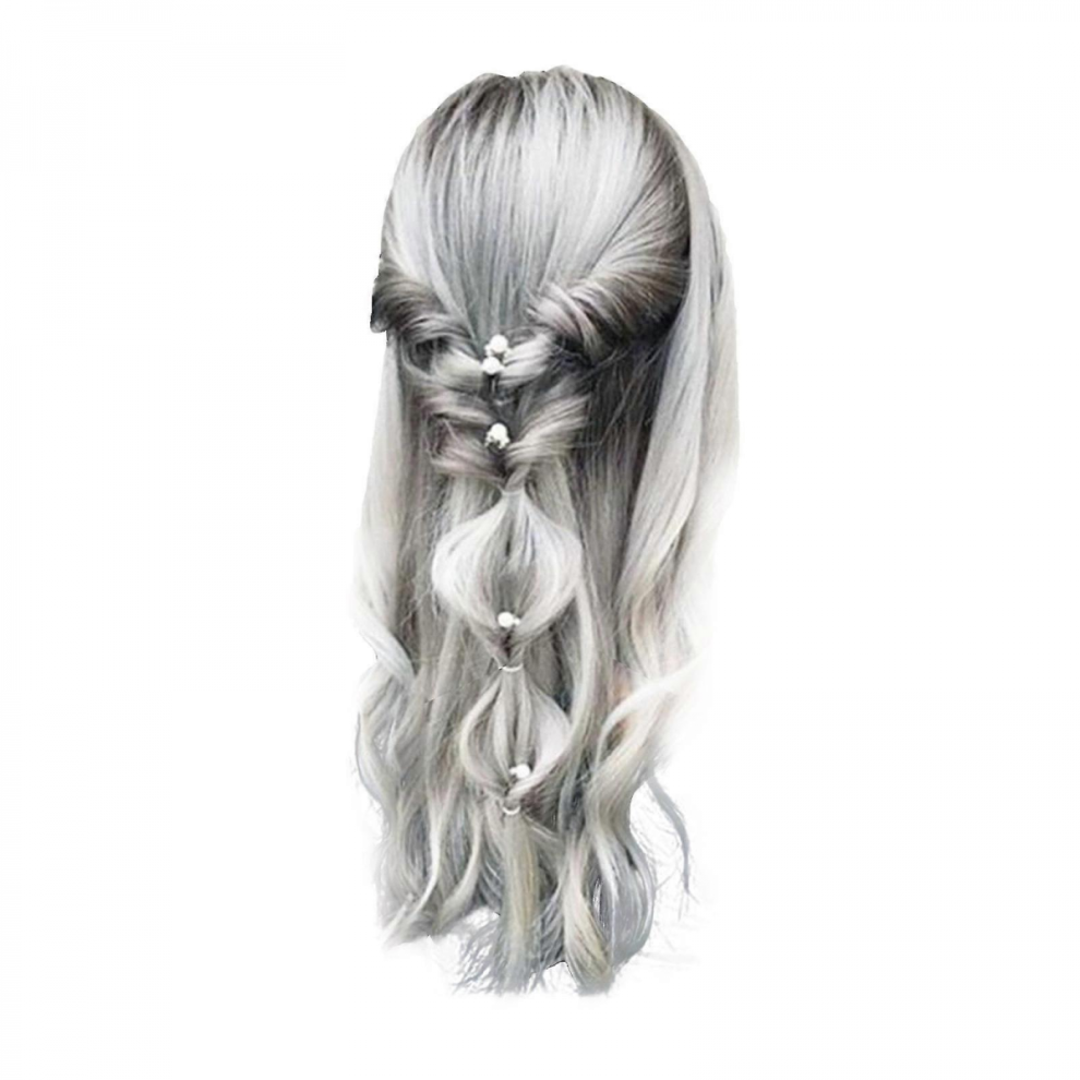 Unisex White Women's Grayish Mixed Color Gradient Medium Length Curly Wig
