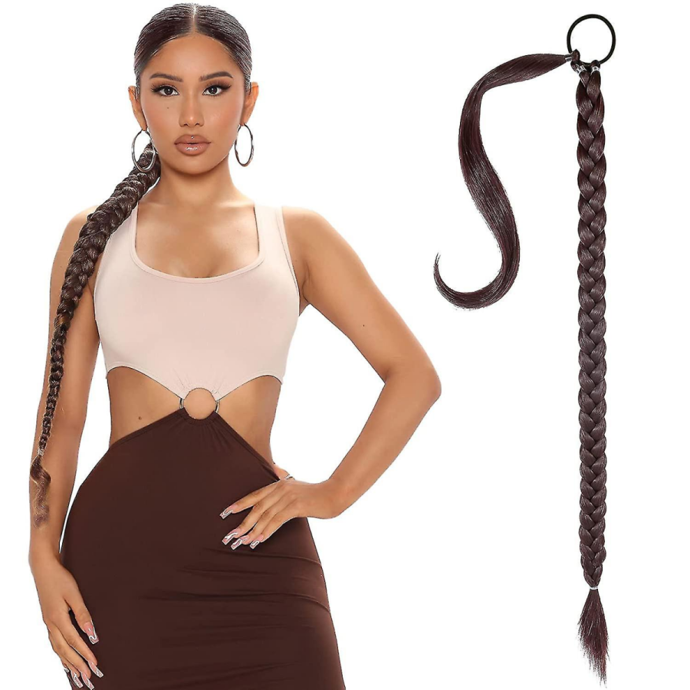 Diy Braided Ponytail Extension With Hair Tie Straight Wrap Braid Hair Natural Soft Synthetic Hairpiece 80cm