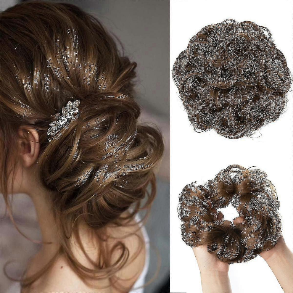Unisex Light Synthetic Hair Bun Extensions Messy Curly Elastic Hair Scrunchies Hair
