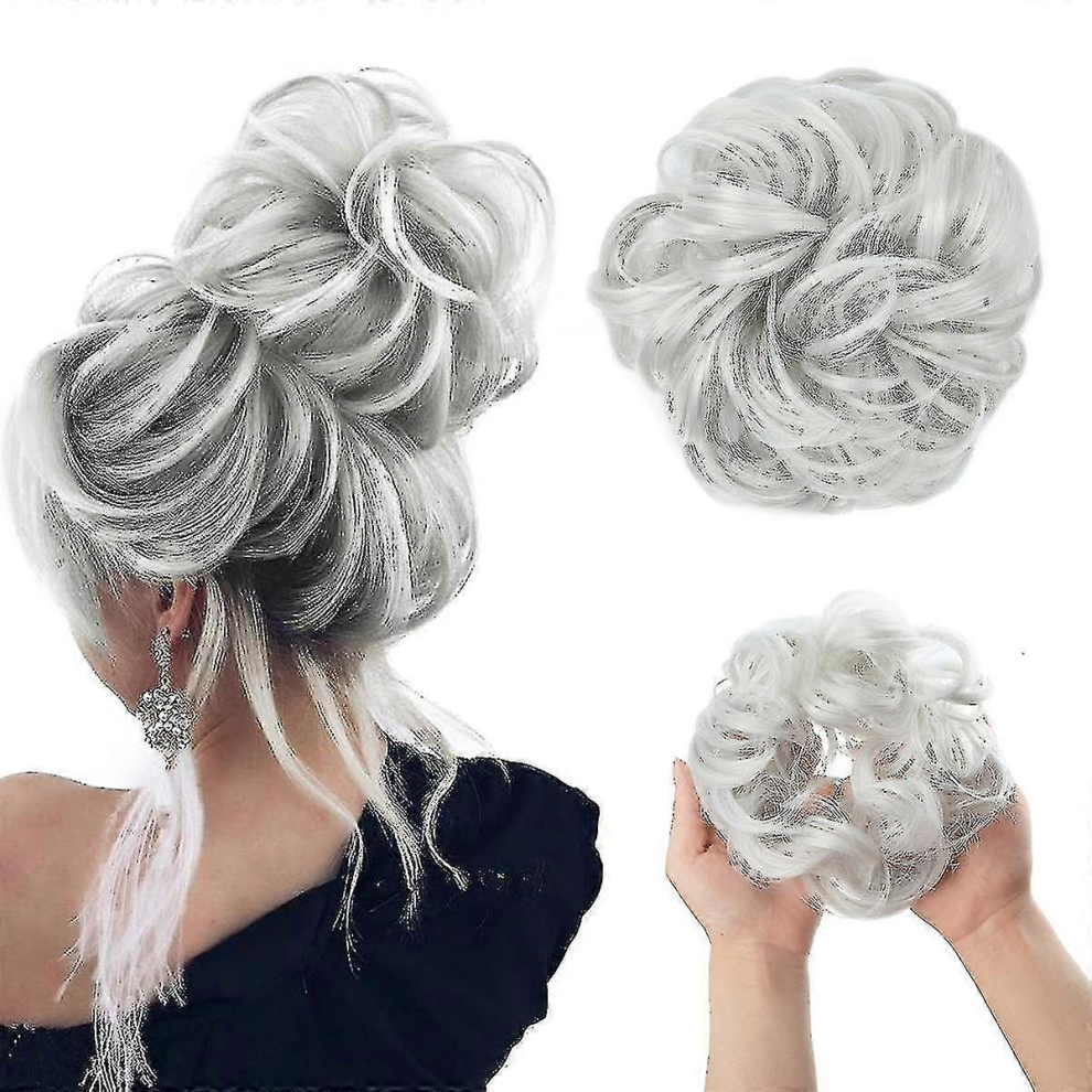 Unisex Light Synthetic Hair Bun Extensions Messy Curly Elastic Hair Scrunchies Hair