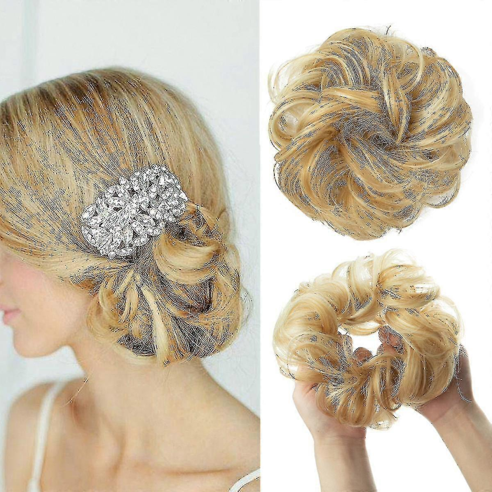 Unisex Light Synthetic Hair Bun Extensions Messy Curly Elastic Hair Scrunchies Hair
