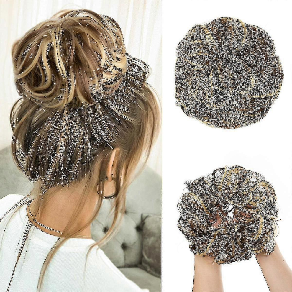 Unisex Light Synthetic Hair Bun Extensions Messy Curly Elastic Hair Scrunchies Hair