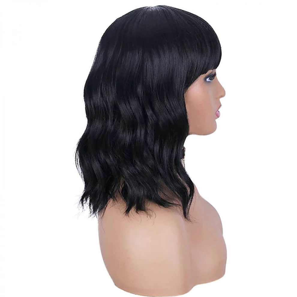 14 Inches Dark Blue Wig Short Curly Wig Women Girl's Synthetic Wig Blue Wig with Bangs Wig Cap Included