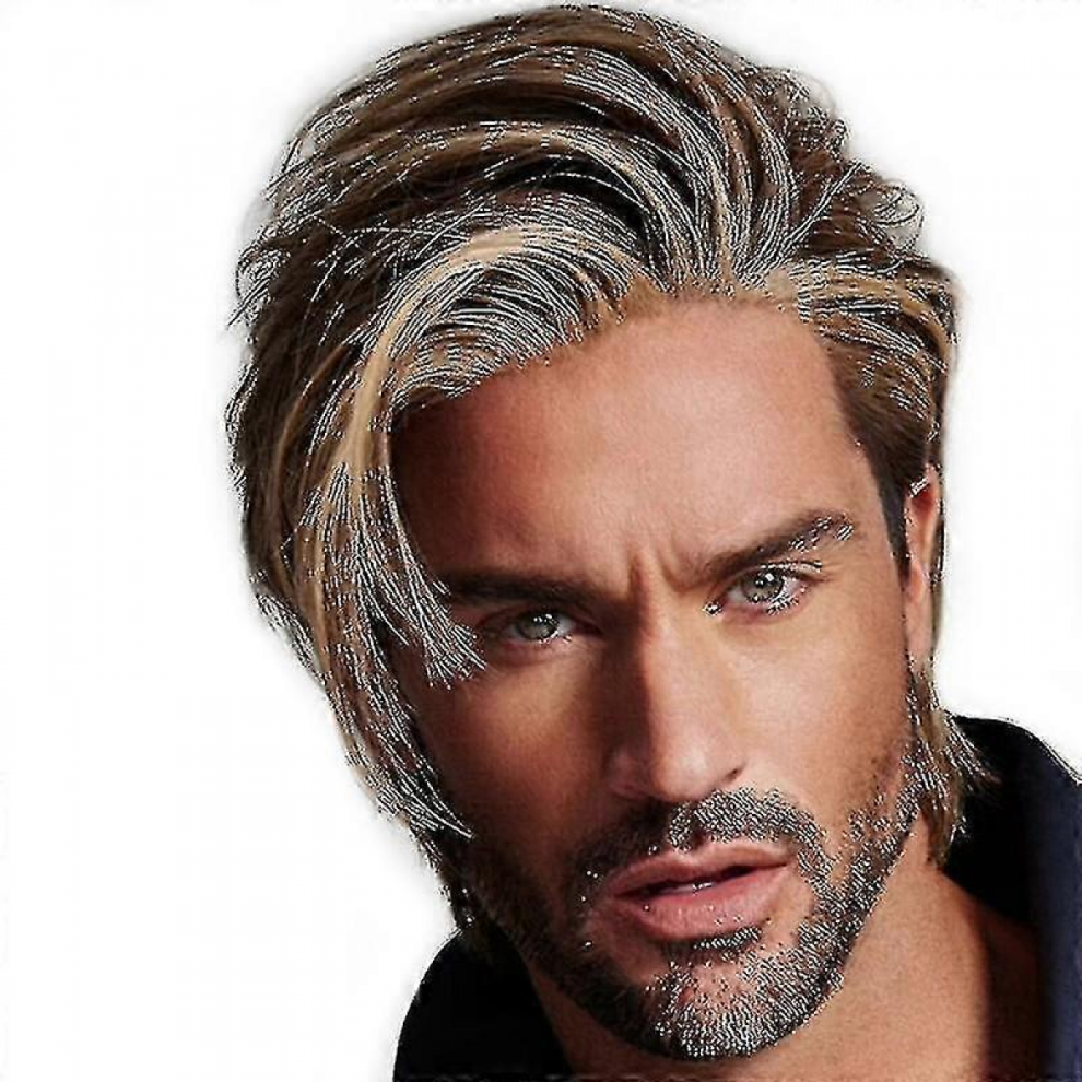 Men Gold Brown Layered Short Straight Synthetic Hair Wigs