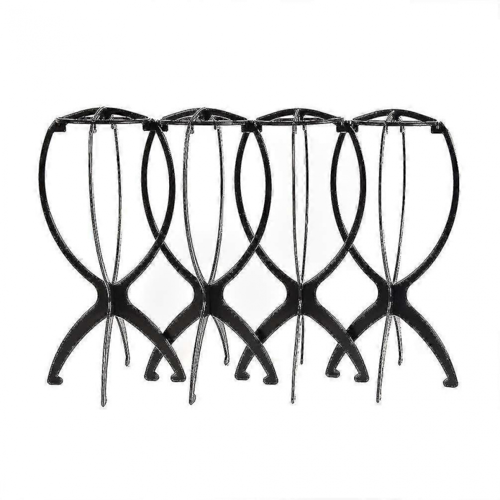 Unisex Black 4 Pack Wig Stand Holder, Premium 14.2" Portable Collapsible Wig Holder For Multiple Wigs, Durable Wig Stands For Women