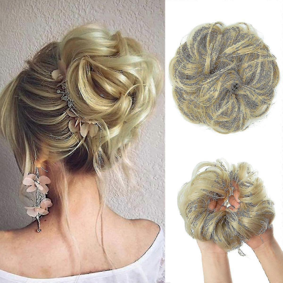 Unisex Light Synthetic Hair Bun Extensions Messy Curly Elastic Hair Scrunchies Hair