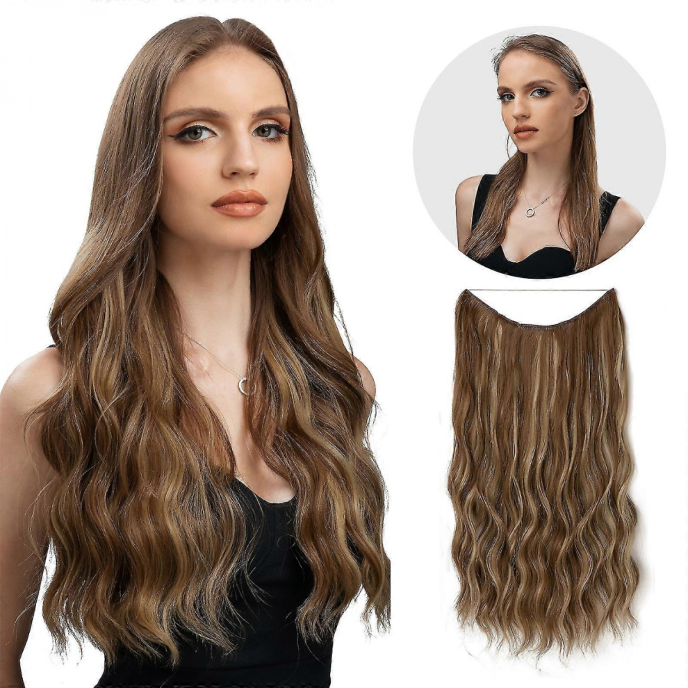 Unisex Halo Hair Extensions Invisible Wire Wavy Curly Long Synthetic Hairpieces For Women Adjustable Headband New