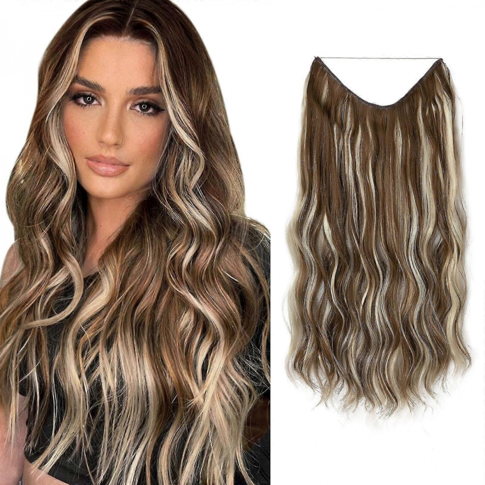 Halo Hair Extensions Invisible Wire Wavy Curly Long Synthetic Hairpieces For Women Adjustable Headband NEW