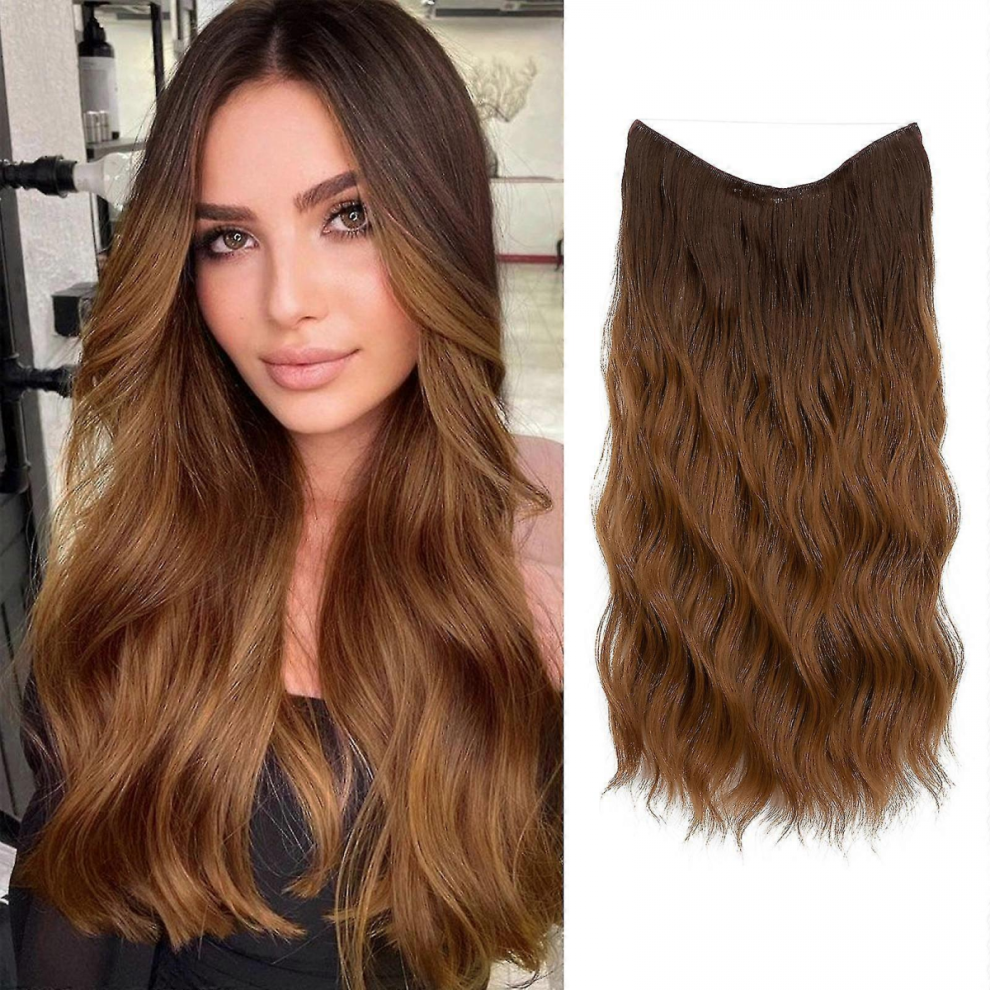 Unisex Halo Hair Extensions Invisible Wire Wavy Curly Long Synthetic Hairpieces For Women Adjustable Headband New