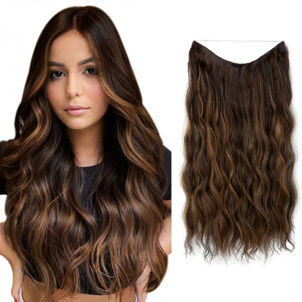 Unisex Halo Hair Extensions Invisible Wire Wavy Curly Long Synthetic Hairpieces For Women Adjustable Headband New