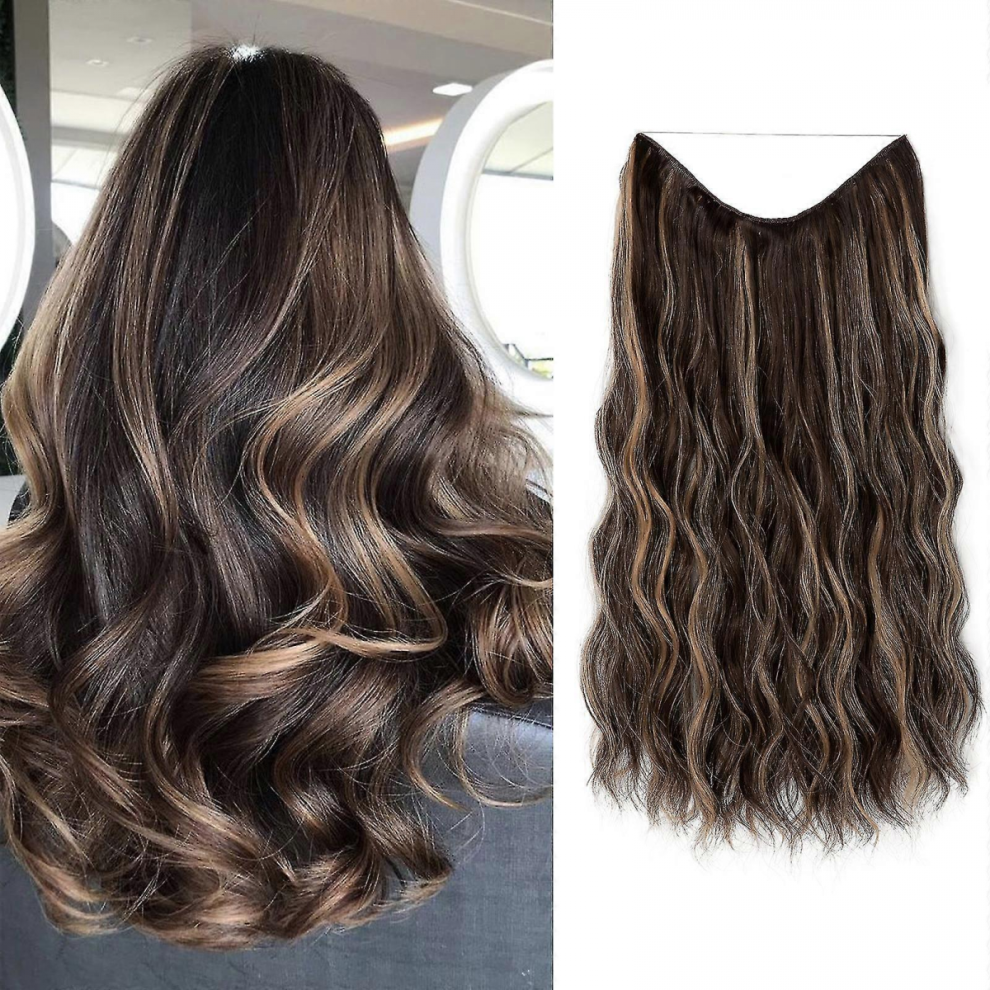 Unisex Halo Hair Extensions Invisible Wire Wavy Curly Long Synthetic Hairpieces For Women Adjustable Headband New
