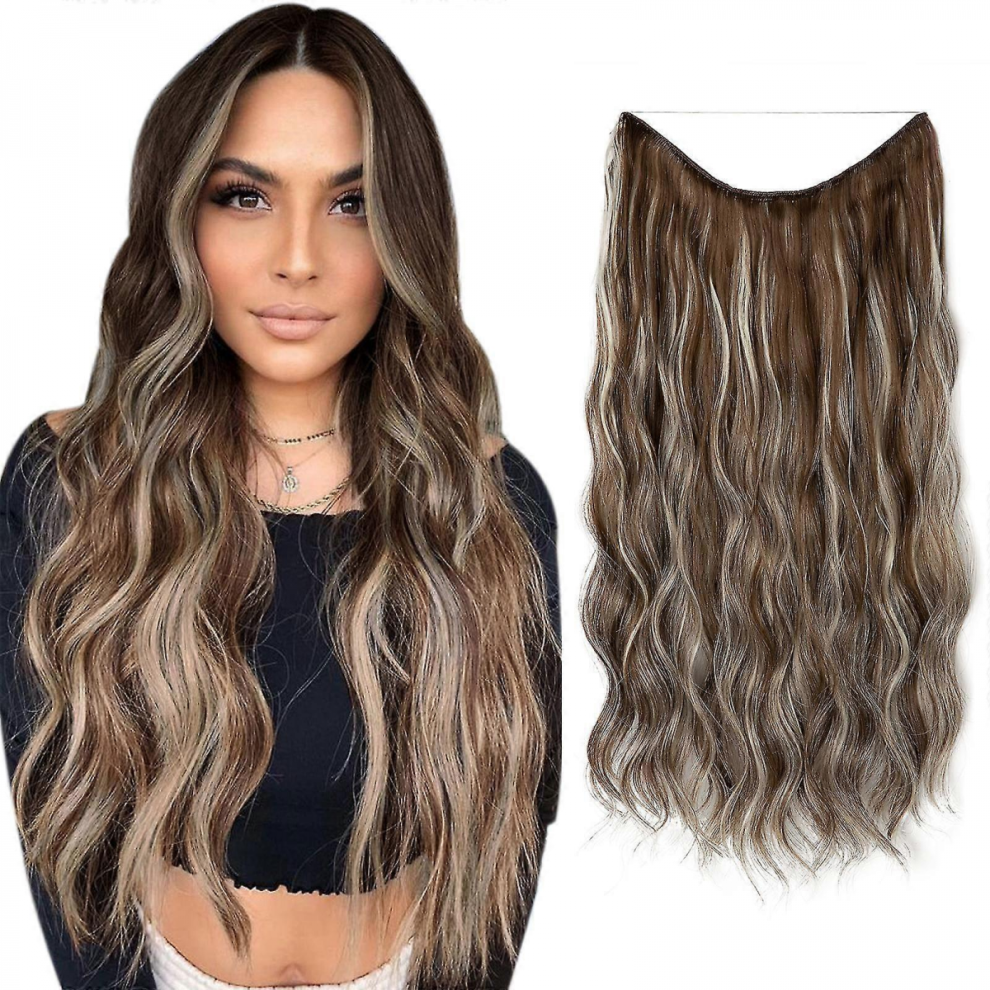 Unisex Halo Hair Extensions Invisible Wire Wavy Curly Long Synthetic Hairpieces For Women Adjustable Headband New