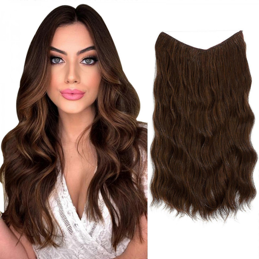 Unisex Halo Hair Extensions Invisible Wire Wavy Curly Long Synthetic Hairpieces For Women Adjustable Headband New