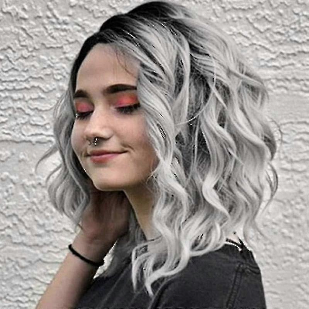 Unisex Grey Women Ash Curly Wavy Hair Wigs Party Synthetic Wig