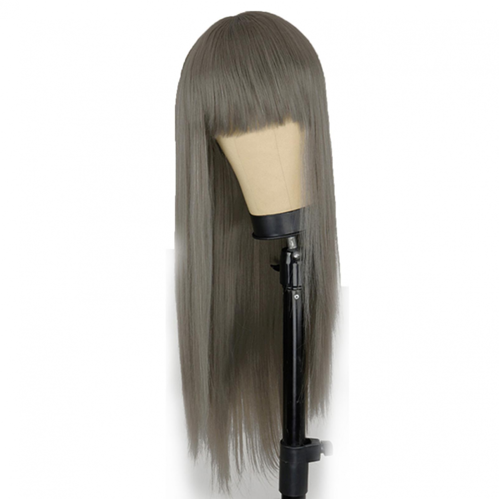 Unisex Long Silky Straight Wigs With Bangs 27 Inch Synthetic No Lace Wig Heat Resistant Fiber For Daily Cosplay Party