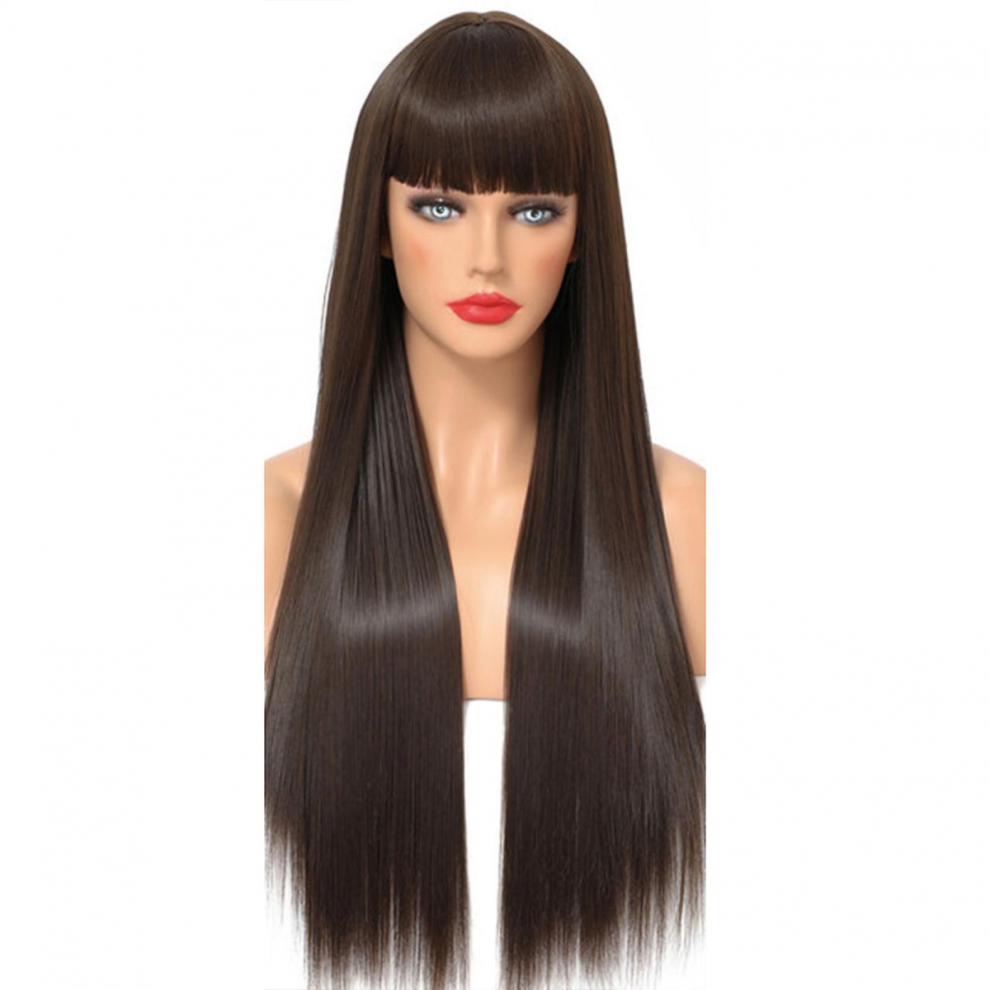 Unisex Long Silky Straight Wigs With Bangs 27 Inch Synthetic No Lace Wig Heat Resistant Fiber For Daily Cosplay Party