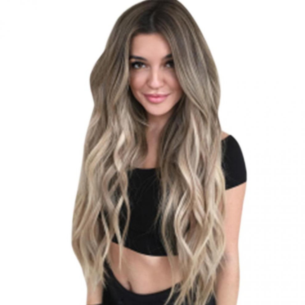 Unisex Women Mix Colors Gradient Long Curly Synthetic Wig Full Wig Wavy Wig