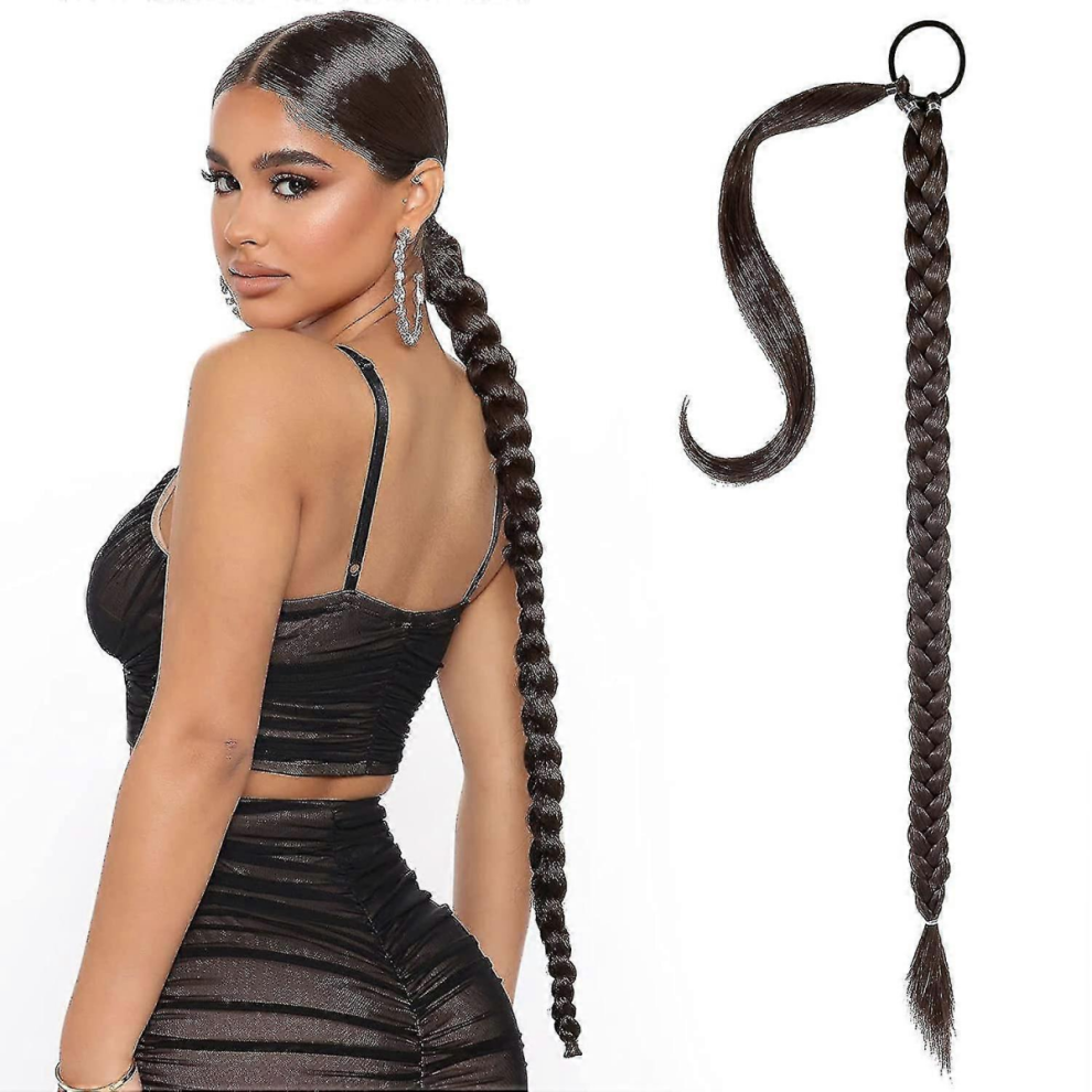 Diy Braided Ponytail Extension With Hair Tie Straight Wrap Braid Hair Natural Soft Synthetic Hairpiece 80cm