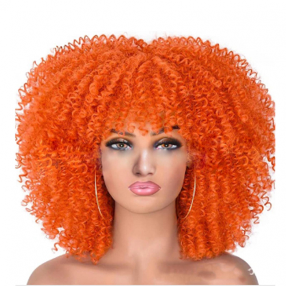 Multi Color Wig With Bangs Natural Fluffy Medium Long Hair For Women Synthetic Wigs