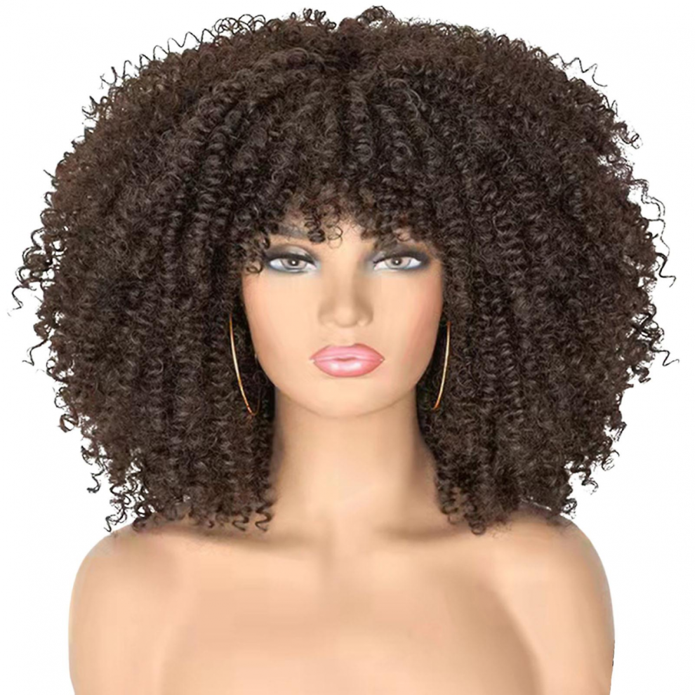 Multi Color Wig With Bangs Natural Fluffy Medium Long Hair For Women Synthetic Wigs