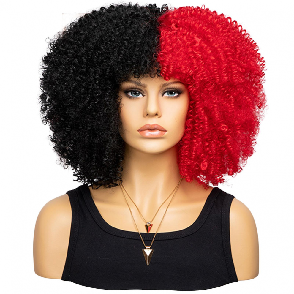 Multi Color Wig With Bangs Natural Fluffy Medium Long Hair For Women Synthetic Wigs