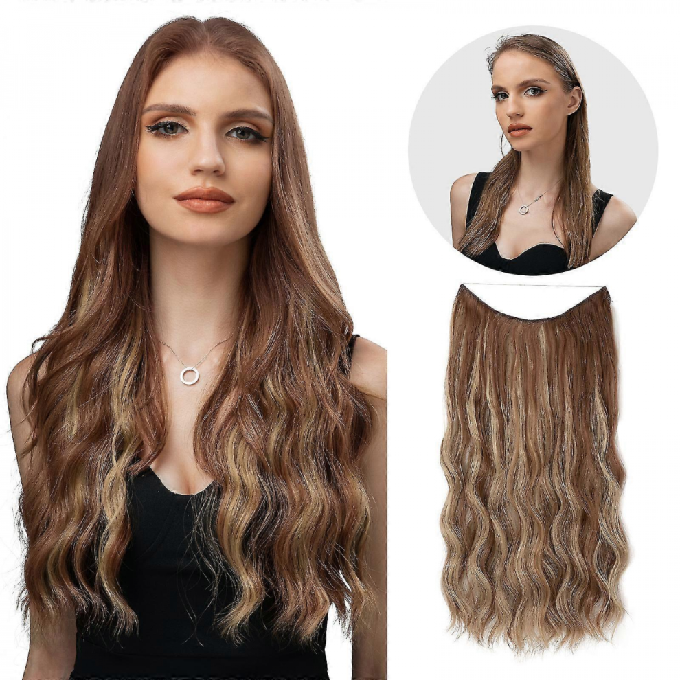 Unisex Halo Hair Extensions Invisible Wire Wavy Curly Long Synthetic Hairpieces For Women Adjustable Headband New
