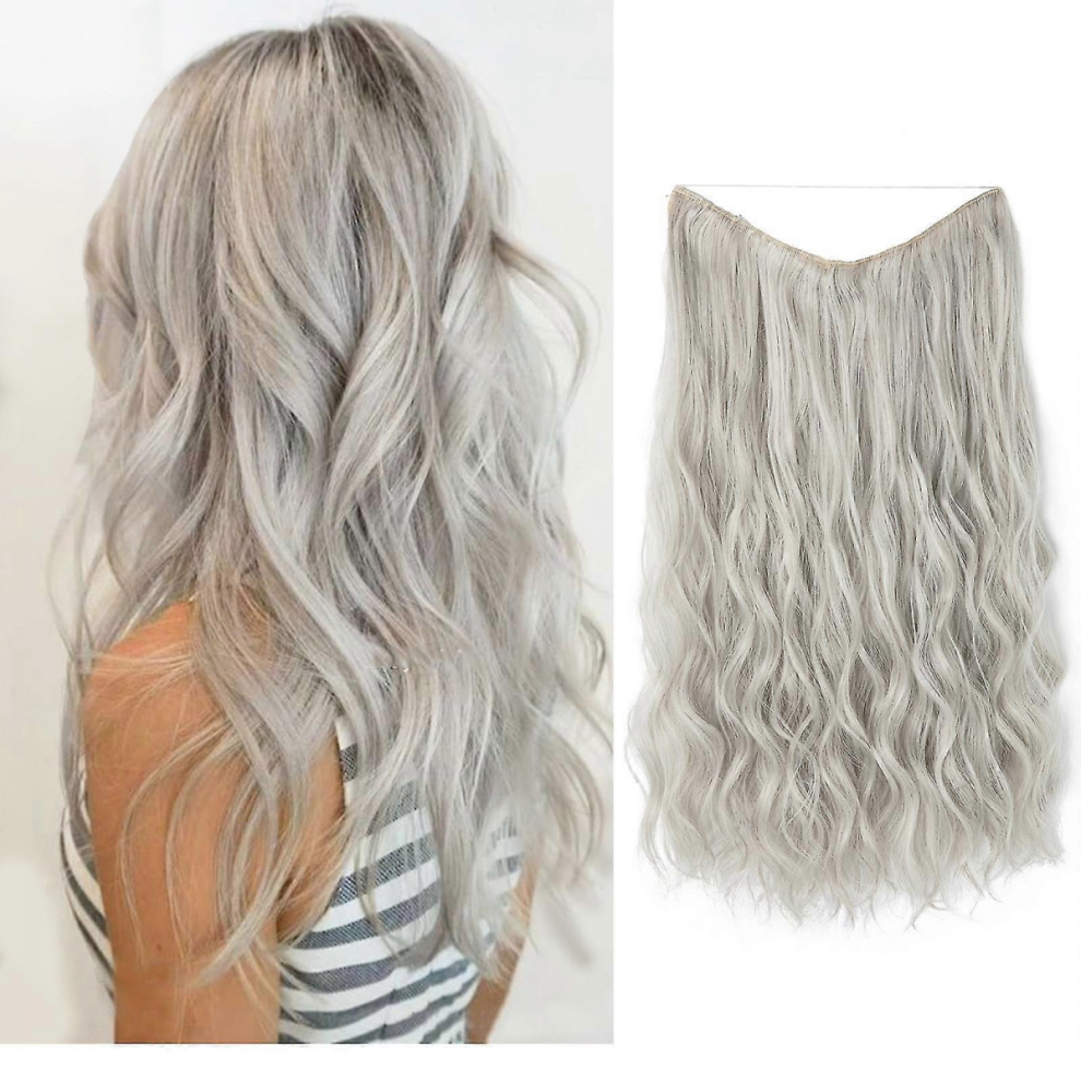 Unisex Halo Hair Extensions Invisible Wire Wavy Curly Long Synthetic Hairpieces For Women Adjustable Headband New