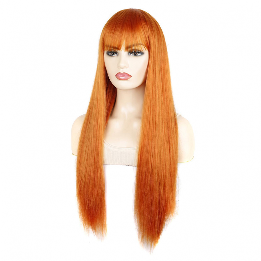 Unisex Long Silky Straight Wigs With Bangs 27 Inch Synthetic No Lace Wig Heat Resistant Fiber For Daily Cosplay Party
