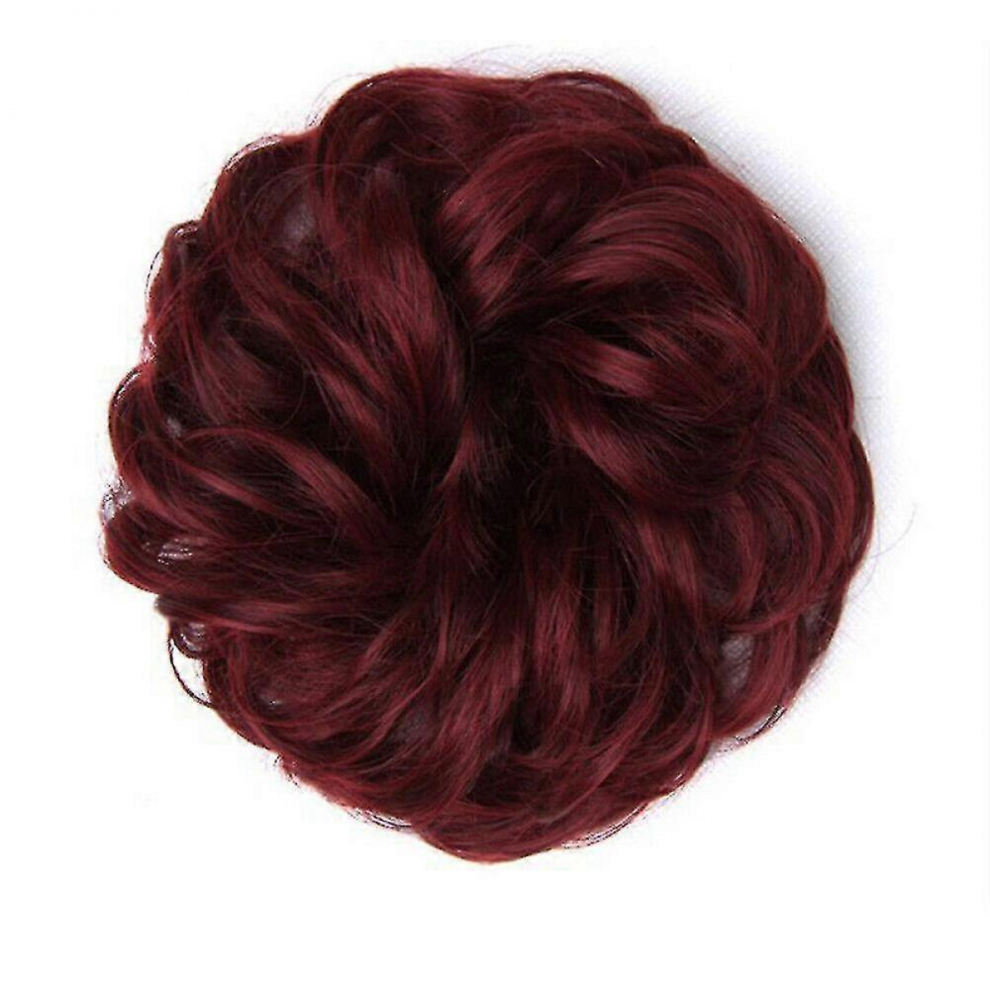 Unisex 2Pcs Hairpiece Curly Messy Hair Donut Bun Synthetic Hair Elastic Band Curly Chignon