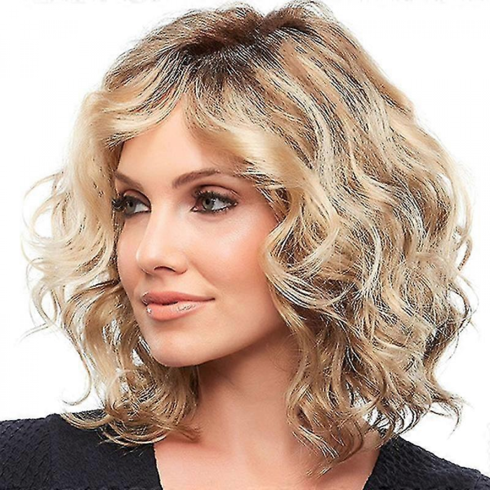 Unisex Women Blonde Synthetic Wig Middle Short Curly Wavy Hair Wigs