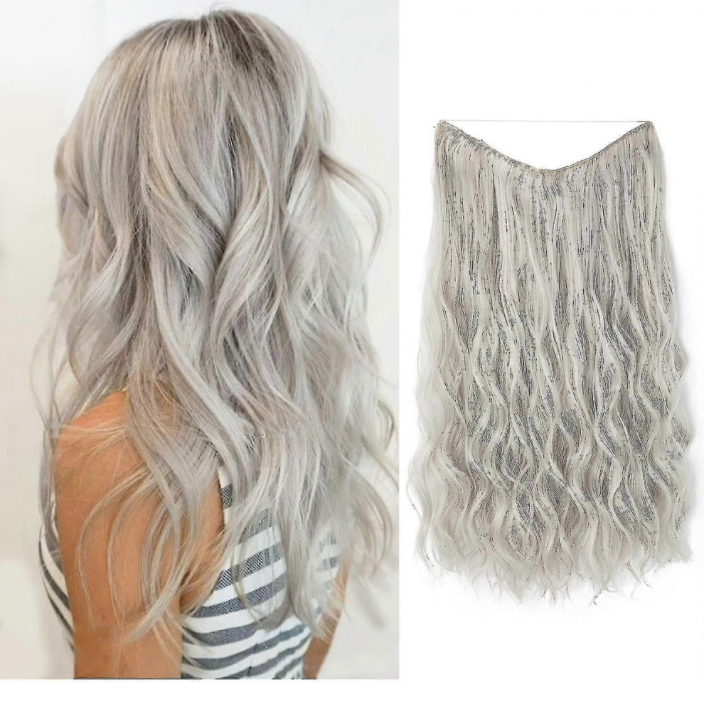Unisex Halo Hair Extensions Invisible Wire Wavy Curly Long Synthetic Hairpieces For Women Adjustable Headband-Yky