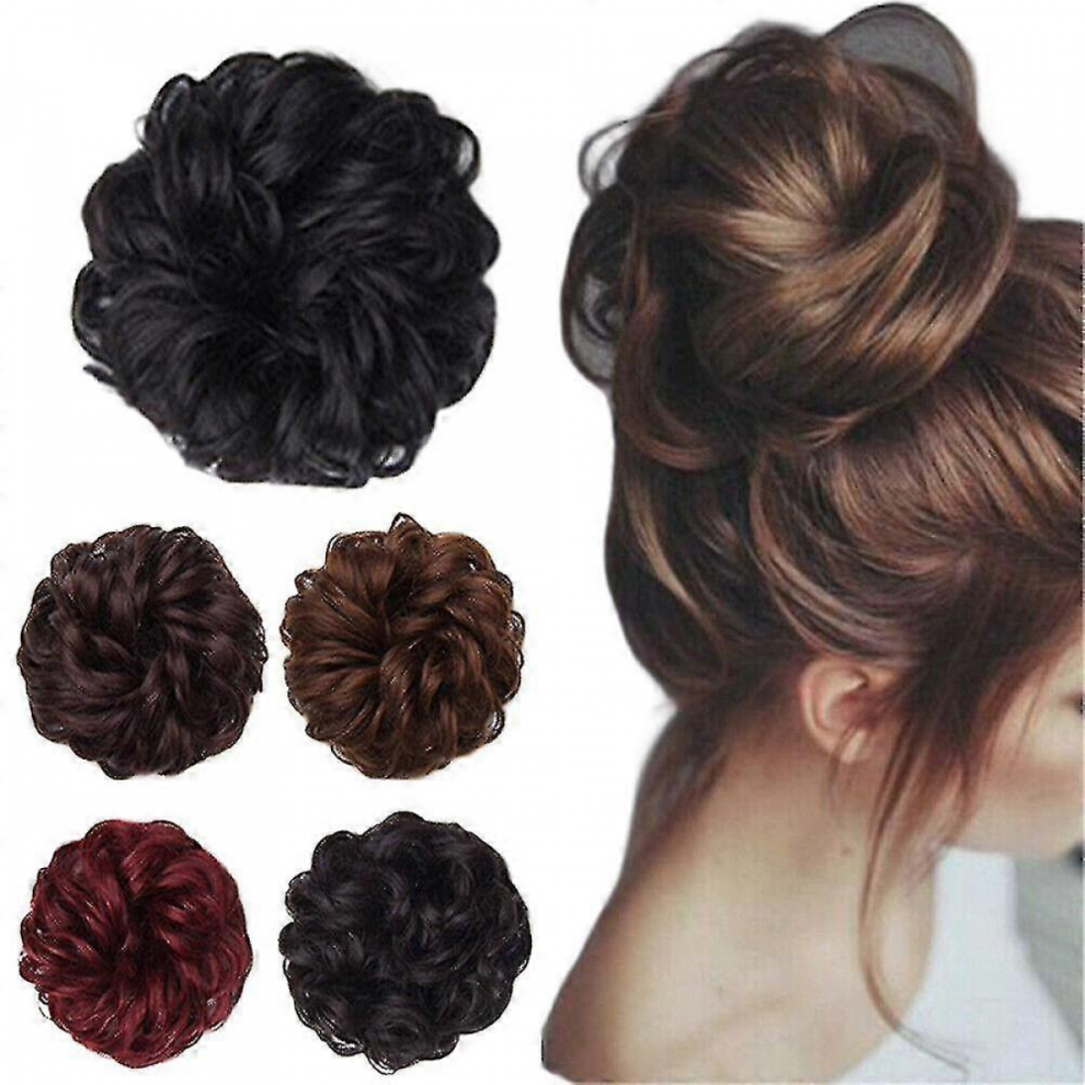 Unisex 2Pcs Hairpiece Curly Messy Hair Donut Bun Synthetic Hair Elastic Band Curly Chignon