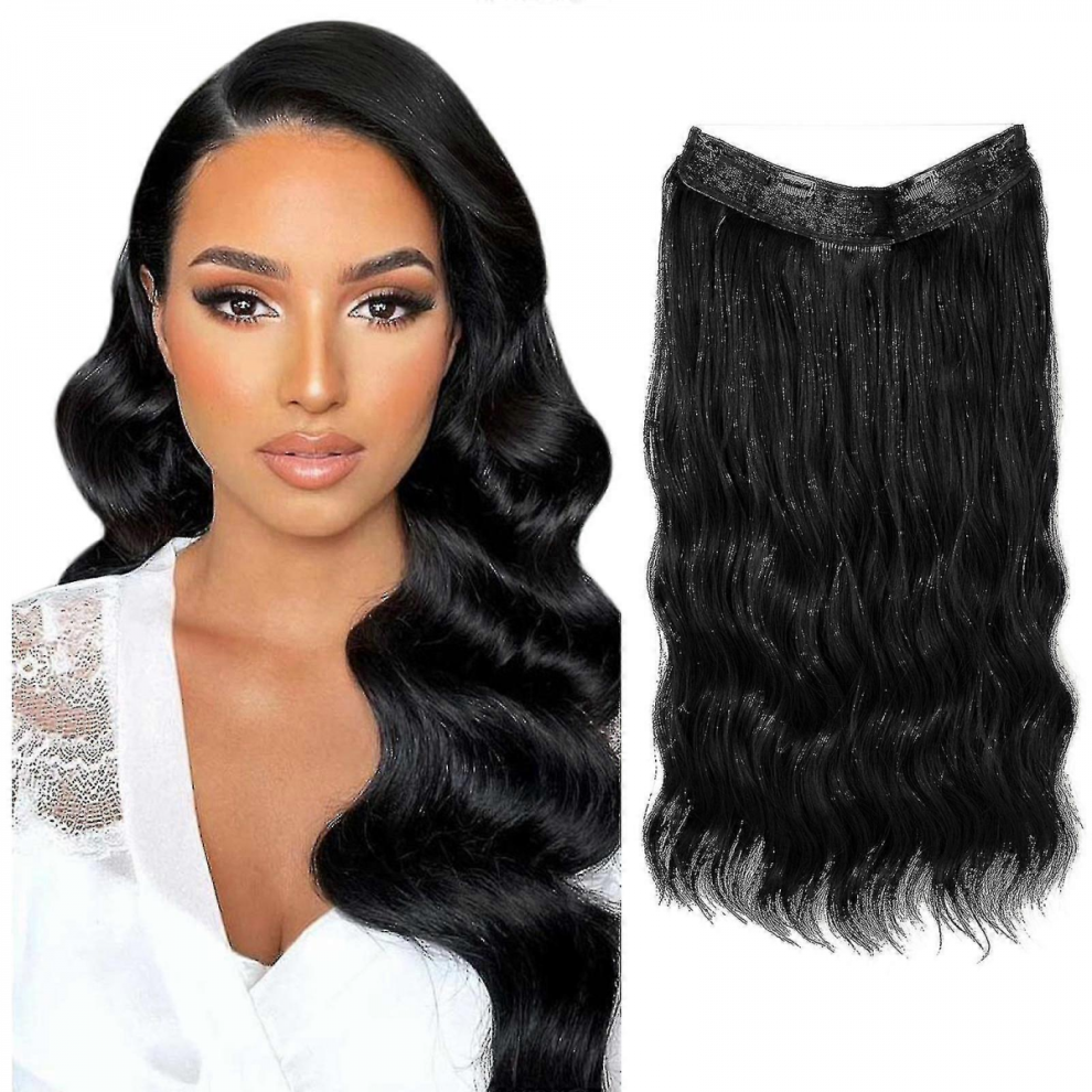 Unisex Halo Hair Extensions Invisible Wire Wavy Curly Long Synthetic Hairpieces For Women Adjustable Headband-Yky