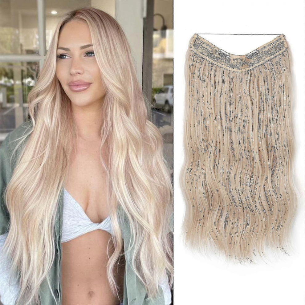 Unisex Halo Hair Extensions Invisible Wire Wavy Curly Long Synthetic Hairpieces For Women Adjustable Headband-Yky