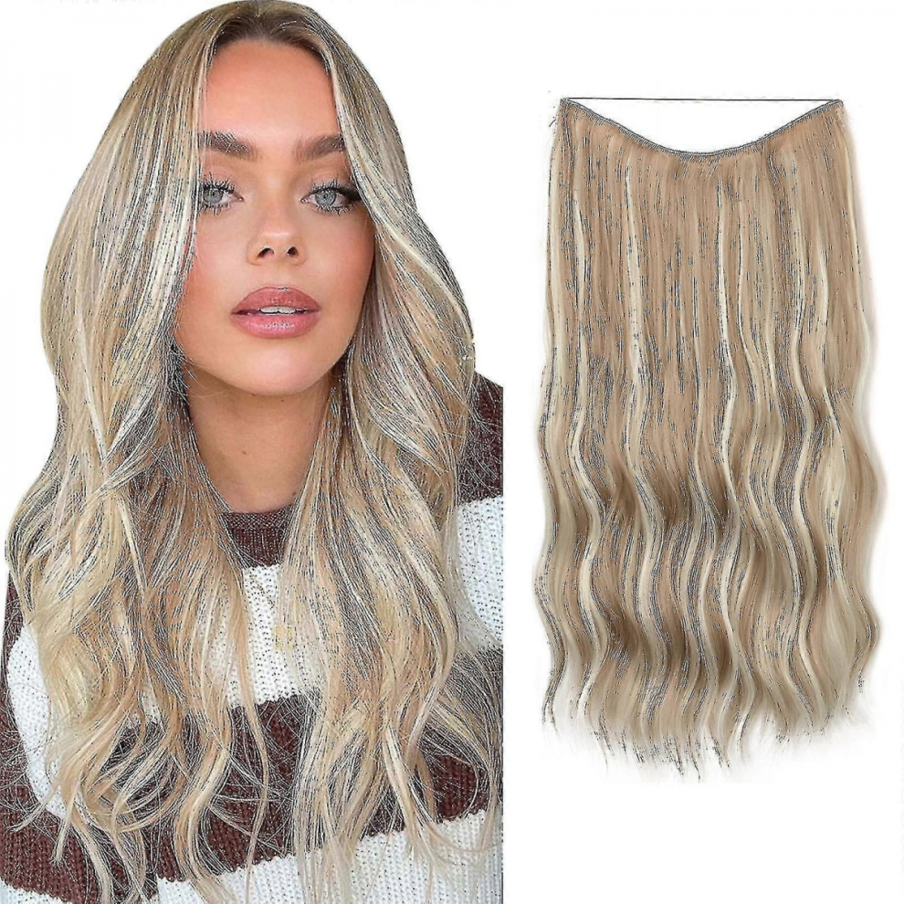 Unisex Halo Hair Extensions Invisible Wire Wavy Curly Long Synthetic Hairpieces For Women Adjustable Headband-Yky
