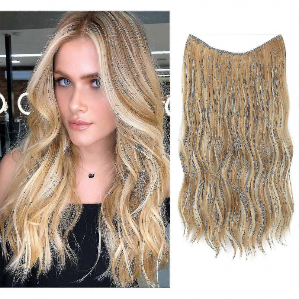 Unisex Halo Hair Extensions Invisible Wire Wavy Curly Long Synthetic Hairpieces For Women Adjustable Headband-Yky