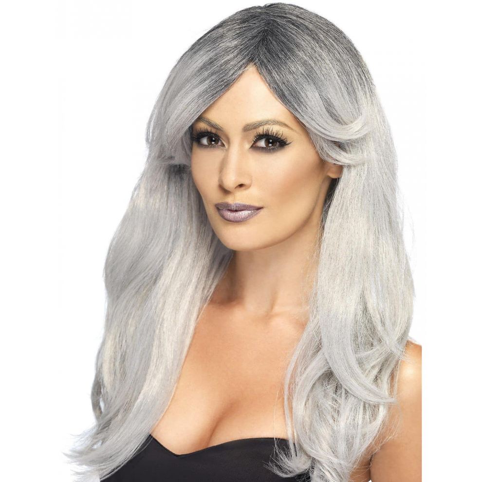 Unisex Gray Long Wig With Gradient Bangs For Women