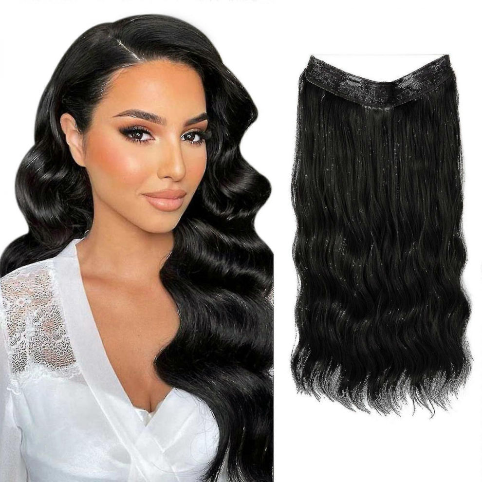 Unisex Halo Hair Extensions Invisible Wire Wavy Curly Long Synthetic Hairpieces For Women Adjustable Headband-Yky