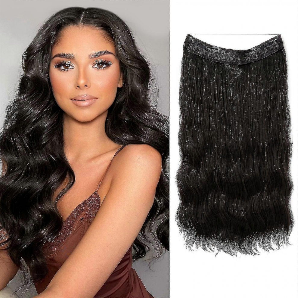 Unisex Halo Hair Extensions Invisible Wire Wavy Curly Long Synthetic Hairpieces For Women Adjustable Headband-Yky