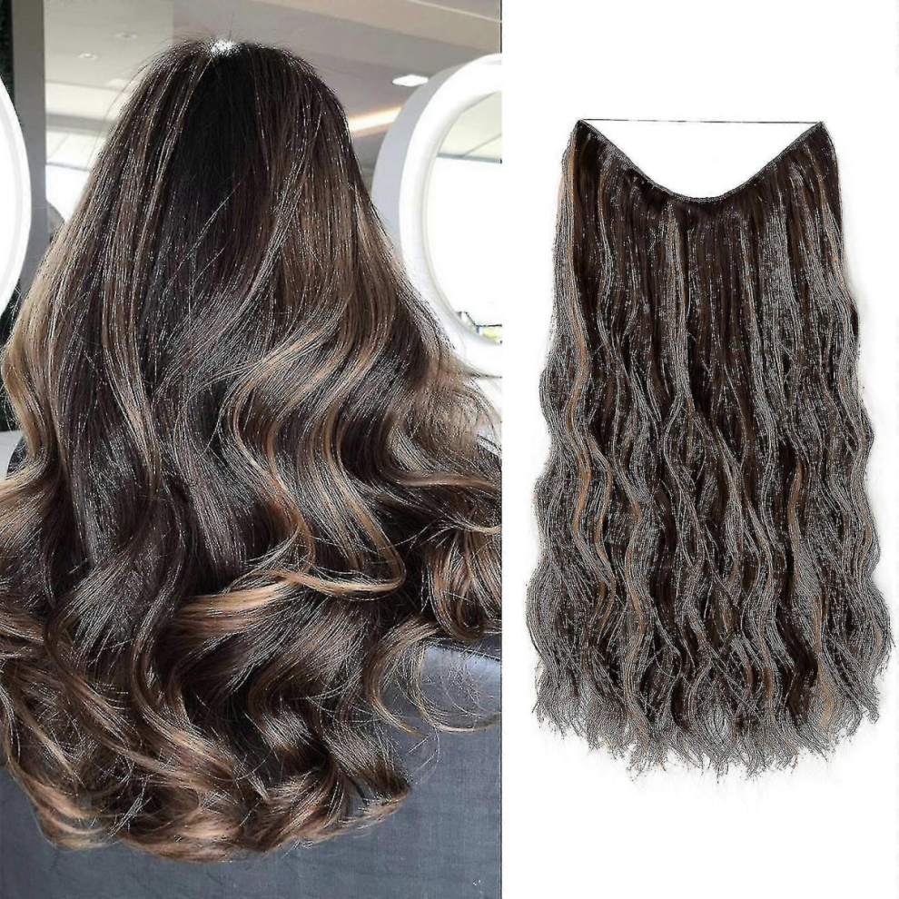 Unisex Halo Hair Extensions Invisible Wire Wavy Curly Long Synthetic Hairpieces For Women Adjustable Headband-Yky