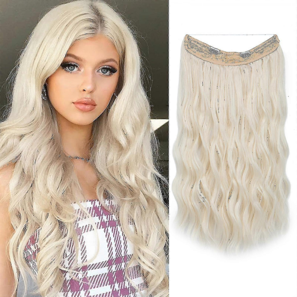 Unisex Halo Hair Extensions Invisible Wire Wavy Curly Long Synthetic Hairpieces For Women Adjustable Headband-Yky