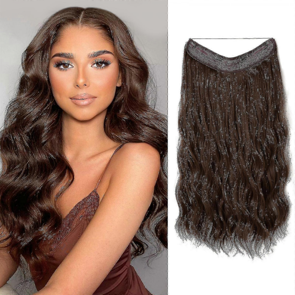 Unisex Halo Hair Extensions Invisible Wire Wavy Curly Long Synthetic Hairpieces For Women Adjustable Headband-Yky