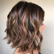 Natural Curly Wavy Hair Full Wigs - Women Brown Bob Style Middle Length Wig