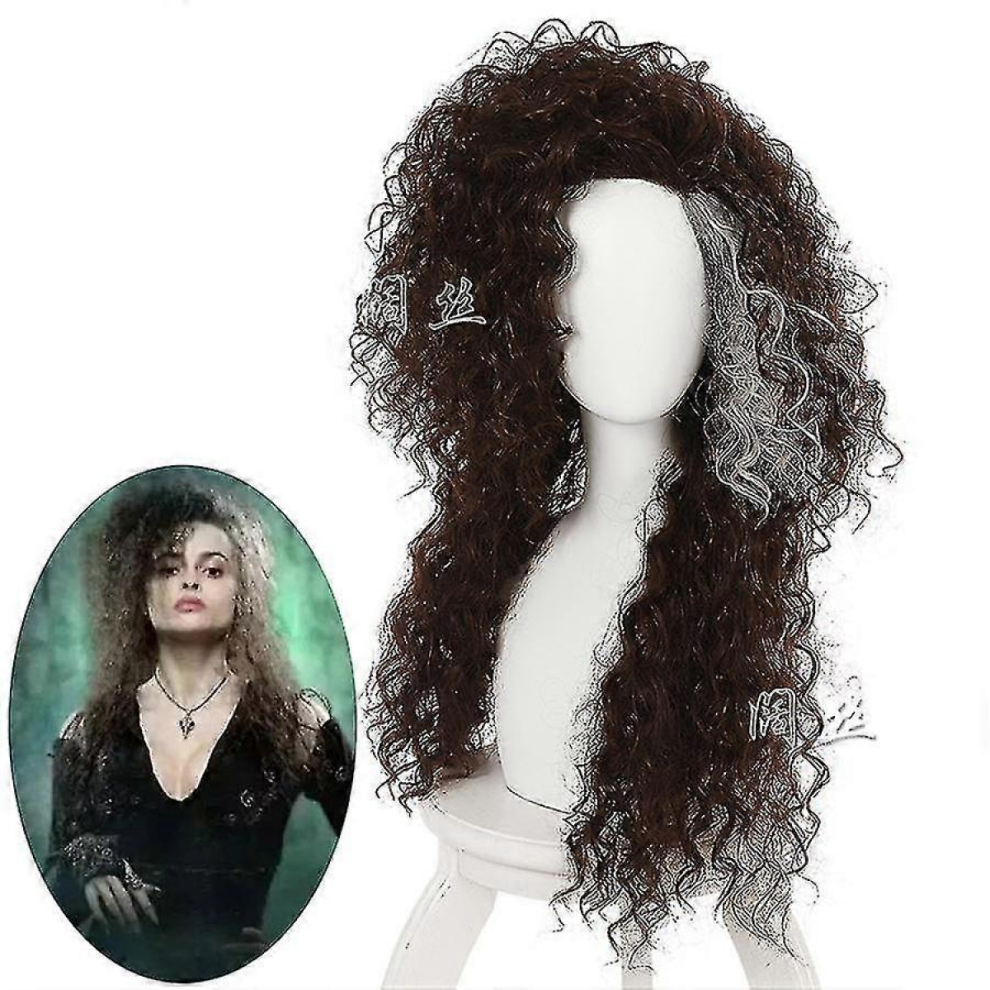 Movie Film Character Bellatrix Lestrange Long Brown Mixed Wavy Wig Bella Wigs Heat Resistant Cosplay Costume Wig + Wig Cap