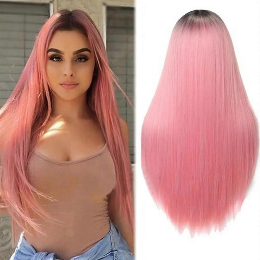 Unisex Women Heat Resistant Synthetic Long Straight Fake Hair Dyeing Wig Hairpiece